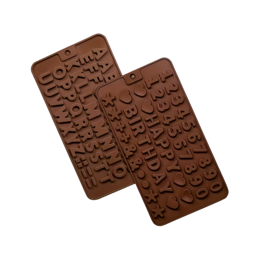 2 Pack Silicone Letter and Number Chocolate Molds,Alphabets & Numbers Candy Baking Mold with Happy Birthday Cake Decorations Symbols - for DIY Chocolates, Candies or Fondant